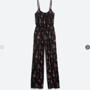 Kaileigh black floral print long suit romper